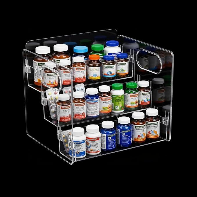 3-Tier Vitamin Storage Organizer, Organizer For Vitamin Bottles And Medicine Bottle, Vitamin Bottle Organizer For Countertop, Bathroom Cabinet Storage Items Are Clearly Visible (1, 14x8.3x7.9)