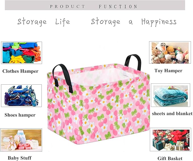 Gift Toy Storage Basket for Girls and Boys, Storage Organizer for Nursery Hamper Home Bedroom Laundry Hamper Shelf Easter Baskets (Pink Cherry)
