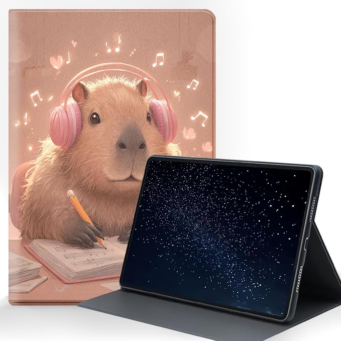 for Samsung Galaxy Tab A7 Lite 2021 (SM-T220/T225/T227) Tablet Protective Cover with Adjustable Stand and Magnetic Auto Wake/Sleep,Capybara Headphone