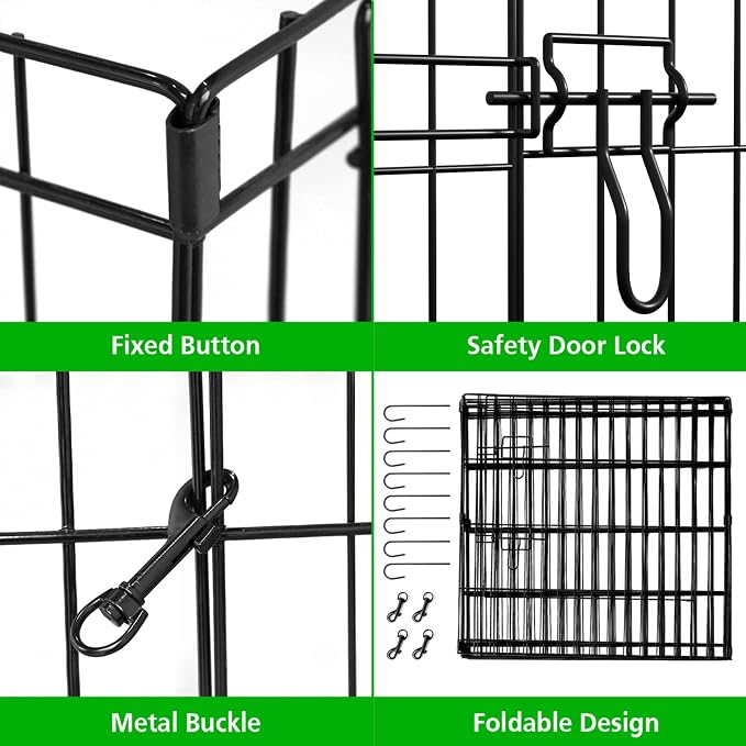 Puppy Pet Playpen 8 Panel 24 Inch Indoor Outdoor Metal Portable Folding Animal Exercise Dog Fence Ideal for Pet Animals Dog Cat Rabbit Breed Puppy (24" x 24" x 8) | Eight 24"W x 24"H black rustproof metal panels with built-in door, foldable tool-free d...