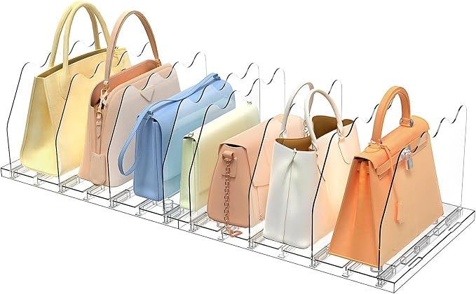 SOYO Adjustable Shelf Dividers for Closet, Purse Organizers for Bag, Clear | Acrylic Handbag Storage Pocketbook Organizer, Bookshelf Separators for Bedroom Armoire Wardrobe Office Cabinet