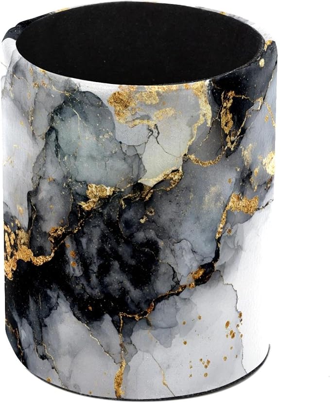 Faux Leather Pen Holder for Desk, Pencil Organizer Marble Texture Pen Cup Desk Decor Makeup Brush Holder Storage for Office Home
