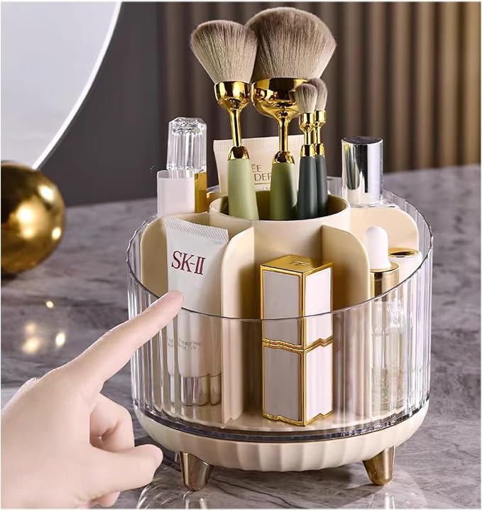 Rotating Pencil Holder, Desk Organizer with Multi-Compartment Design-Stylish, Functional Storage Solution for Home Offices, Classroom, Art Supplies Storage (Transparent white)