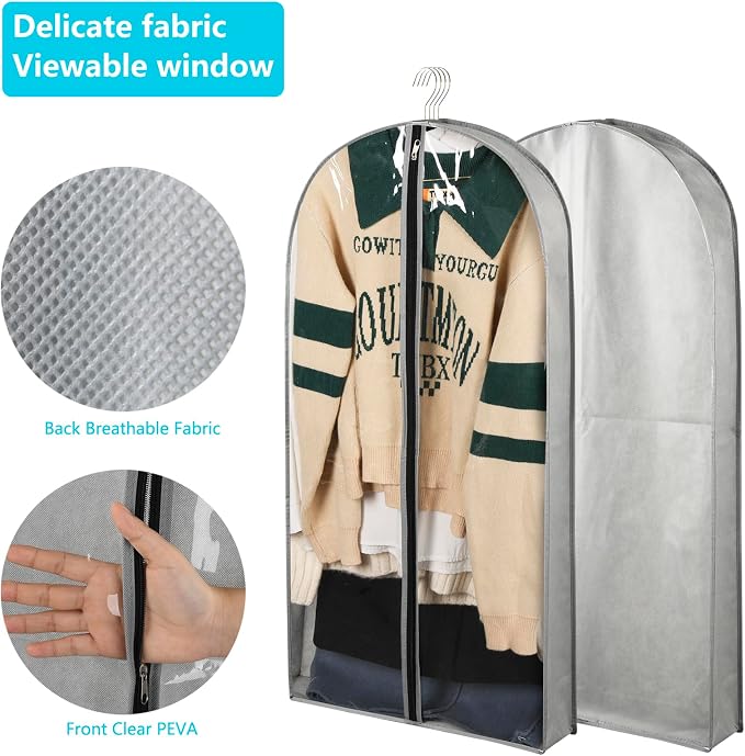 3 Pack 40" Garment Bags for Hanging Clothes Storage