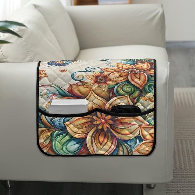 Boho Flower Butterfly Sofa Arm Covers for Couch Stretch Armrest Covers Easy to Clean Armchair Cover Sofa Armchair Slipcovers Recliner SofaArm Protector