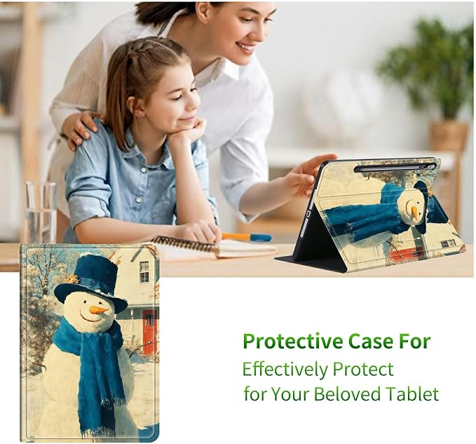 Case for Samsung Galaxy Tab S10+ Plus 2024/ S9 FE Plus/ S9 Plus 12.4" 2023 | Slim Leather Smart Cover with Multi-Angle Anti-Slip Stand [Auto Wake/Sleep] Shell for Women Men, Blue Towel Snowman