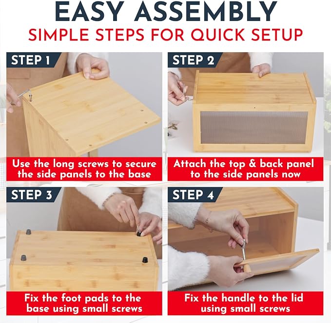 Large Bamboo Bread Box for Kitchen Countertop Acrylic Window, Extra Storage | Bread Box for Homemade Bread with Large Storage Capacity, Acrylic Window and Extra Top Storage