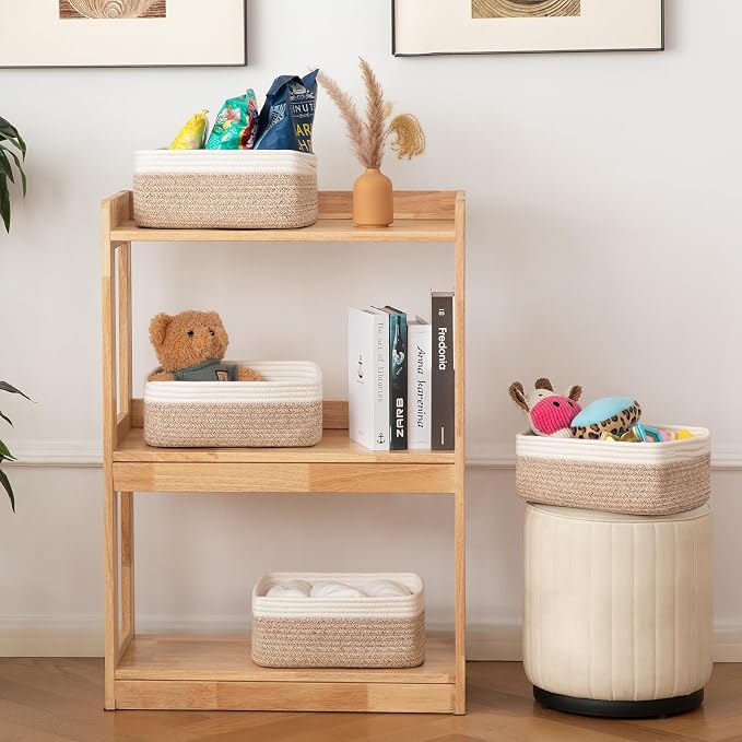 OIAHOMY 4 PACK 12L Storage Baskets for Organizing Storage Bins Brown | Small Bins for Shelves Small Storage Basket Shelf Baskets Organizer Baskets for Gifts Empty Cute Decorative Storage Bins