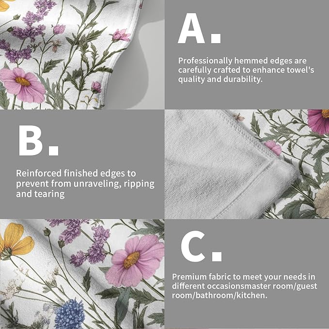 Giwawa Flower Herbs Hand Towels Set of 2 Botanical Plant Decorative Bath Towels Soft Absorbent Kitchen Dish Towel Yoga Gym Spa Bathroom Washcloth