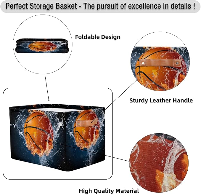 SEULIFE Ball Basketball Sport Foldable Storage Basket, Large Collapsible Organizer Storage Bin Cube Toys Storage Boxes with Handles for Bathroom Kids Nursery Closet Storage, 1 Pack
