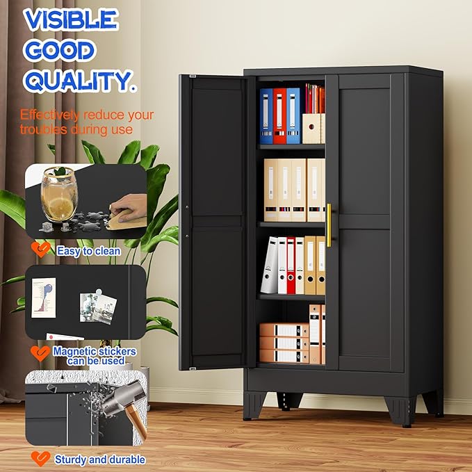GAIOUS 47.2'' Tall Metal Garage Storage Cabinet,File Cabinet with Door and Adjustable Shelves, Outdoor Steel Tool Cabinet for Home,Office,Warehouse,Garage,Balck