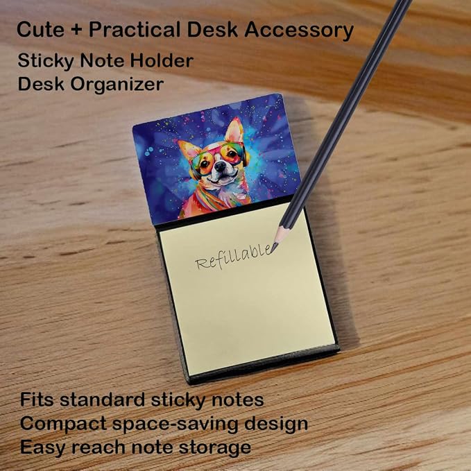 Caroline's Treasures Chihuahua Hippie Dawg Sticky Note Holder Refillable Dispenser Self-Sticky Note Pads, Memo Pads Blank Desk Accessories
