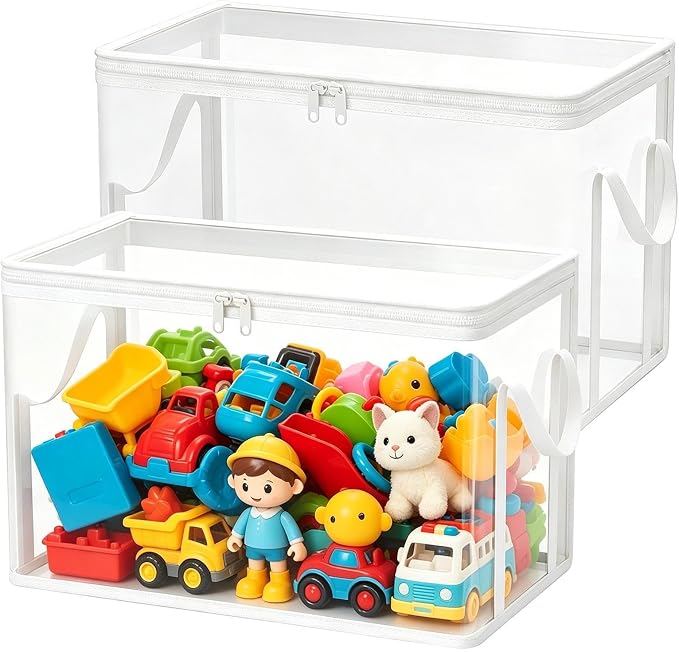 Plush Toy Storage Organizer 2-Pieces Plush Dolls Chest Bins | Stuffed Animals Storage for Living Room Bedroom Playroom Study Room Balcony Dormitory Apartment Home