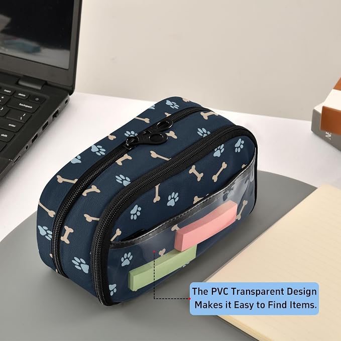 Pet Paw Black print Large Capacity Pencil Case with Zipper Water Resistant Portable Organizer Pen Bag for Students School Office