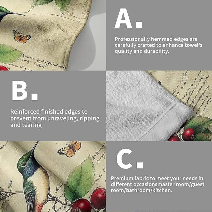 Giwawa Hummingbird Butterfly Hand Towels Set of 2 Vintage Floral Fingertip Bathroom Towels Soft Absorbent Wash Cloth for Kitchen Gym Hotel Decor