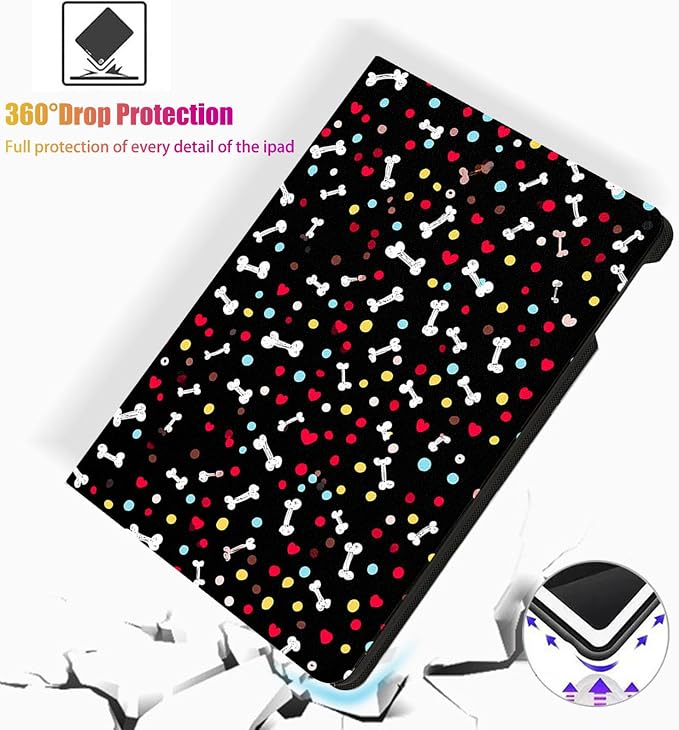 for Microsoft Surface Pro X/Pro X Plus-13 2019/2020/2021/2024 Tablet Case,Auto Wake/Sleep,Adjustable Stand Protective Cover - Cute Dog Bone Heart