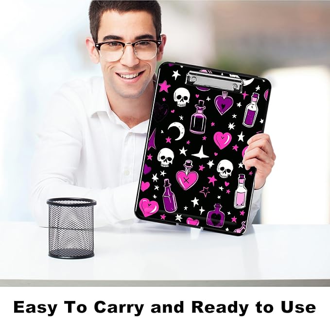 Purple Heart Wishing Bottle Clipboard with Storage Pen Holder, Clipboards Organizer Nursing Clipboard Foldable File Folder Plastic Clipboard Folio Clip Board for Office Students Classroom