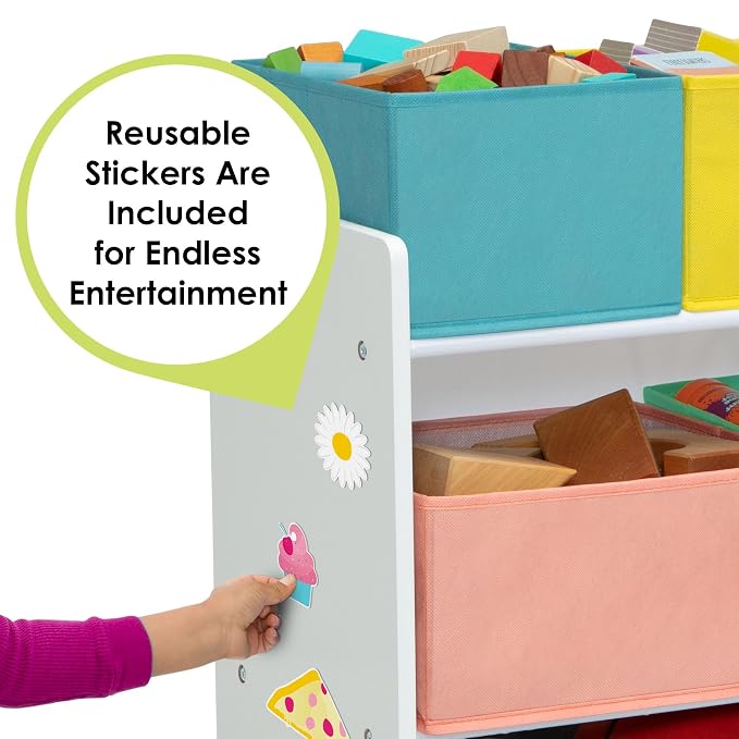 Delta Children Deluxe Multi-Bin Toy Organizer with Storage Bins - Greenguard Gold Certified, White with Blue/Orange/Pastel Bins