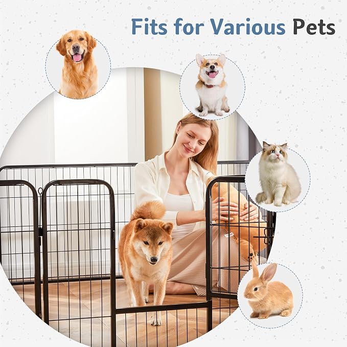 DUMOS Dog Playpen Indoor 24 Inch 24 Panels, Outdoor Metal Pet Fence | Foldable Dog Play Pen with Door, Portable Exercise, RV Camping, Puppy Small Dogs