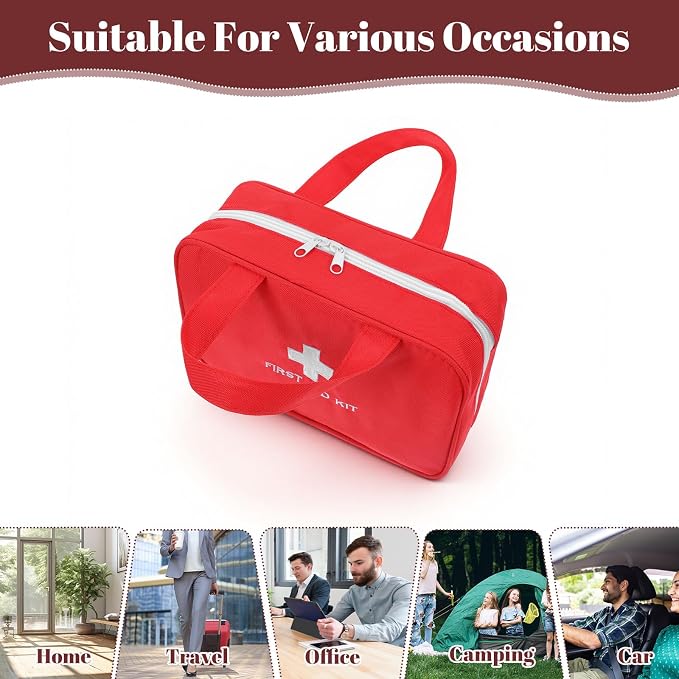 6 Pack First Aid Kit Bag Empty, Red Oxford Fabric Emergency Medical Pouch Trauma Storage Organizer for Car, Travel, Camping, Home, Office, Workshop & Outdoor Activities