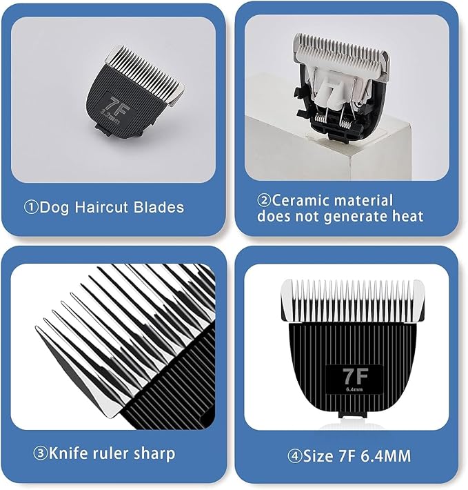Replacement Blade for nebot P1 Pro Pet Grooming Kit & Vacuum,Size-7F Cut Length 1/8"(3.2mm),Made of Ceramic Blade & Stainless Steel Blade,2 Pack
