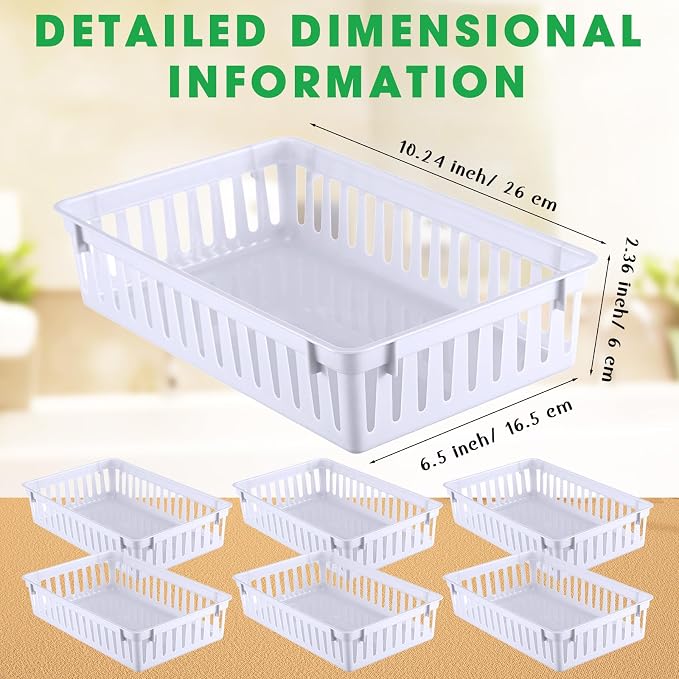 Boao 48 Pieces Plastic Baskets for Organizing 10.24 x 6.5 x 2.36 Inch Rectangular Storage Trays Plastic Organizer Bins Rectangle for Classroom Organization(White)