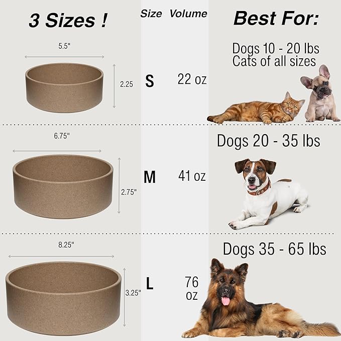 Loving Pets - Dolce Bamboo - Eco-Friendly Pet Bowls & Dishes for Dog, Cats, Puppy Food and Water Dish -Sustainable and Dishwasher Safe, Made with Real Bamboo (Large, Coffee-Brown)