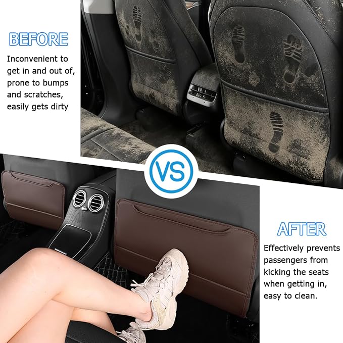 Zpana 2PCS Car Kick Mat Back Seat Protector, Microfiber Leather Vehicle Back Seat Cover with Storage Pocket, Automotive Backseat Anti-Kick Pad for Kids Pets, Universal for Truck SUV RV (Dark Brown)