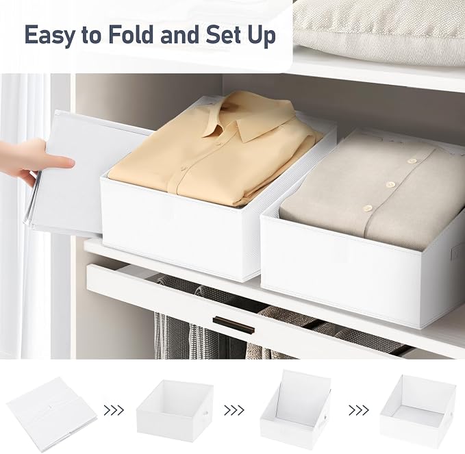 DIMJ Closet Storage Bins 12 Pack - Fabric Storage Baskets for Shelves, Collapsible Clothes Organizer with Handles, Trapezoid Shelf Organization Storage Cubes for Purse, Toys, Books, Towel, Clothes