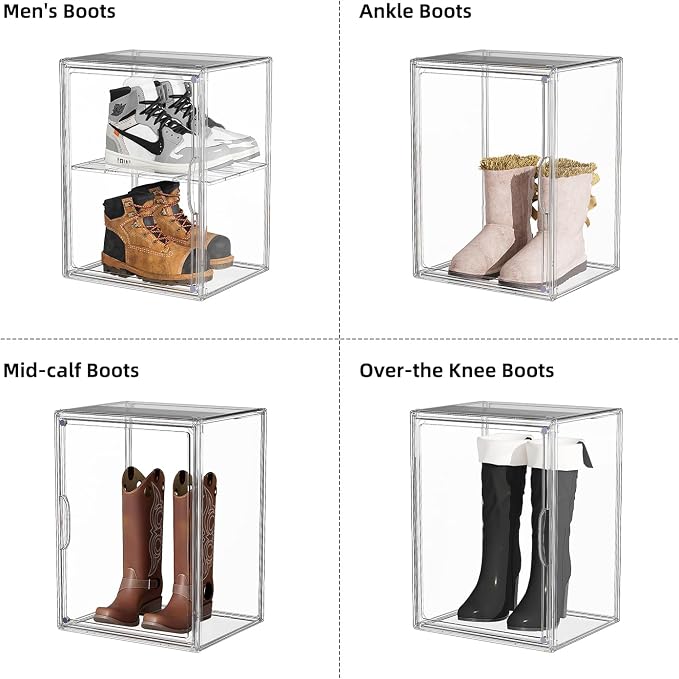 Clear Acrylic Display Case for Boot Storage Organizer Tall Boots Boxes Clear Plastic Stackable Shoe Organizer Box, For Sneakers, Heels, Figures, Handbag, Purse, XXX-L, 1 Pack