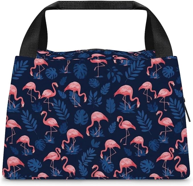 Insulated Lunch Cooler Tote Bag, Tropical Pink Flamingo Blue | Large Capacity, Multi Functional Lunchbox, Leakproof Lunch Bag, for Office Gym Travel, Easy to Clean