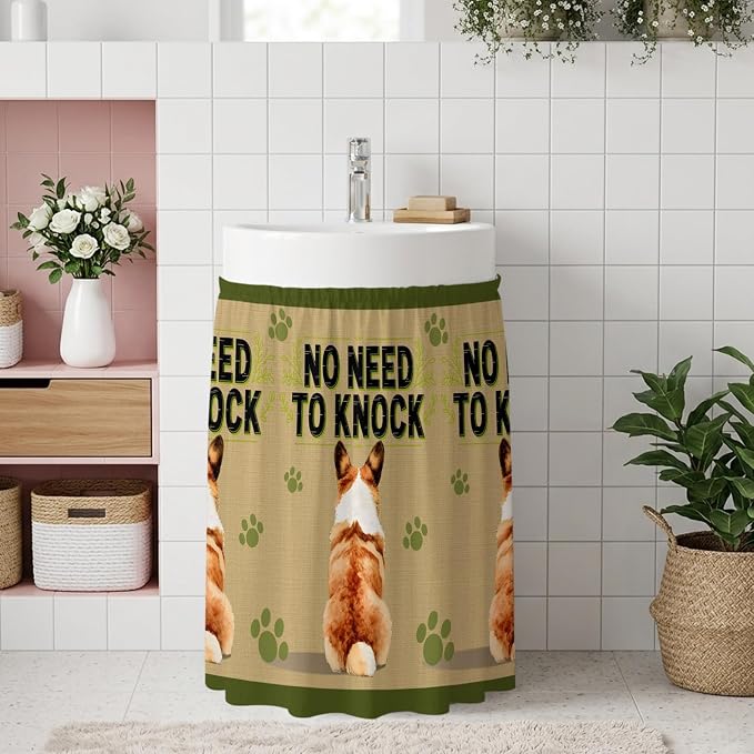 NO Need to Knock Oven Skirt Curtain for Kitchen Decor 28"x35", Corgi Dog Paw Prints Pet Lover Farmhouse Self Adhesive Stove Curtains Skirt Cabinet Curtains for Bathroom Laundry Room