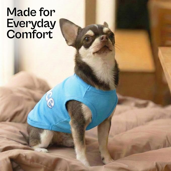 Parisian Pet Dog Shirt – 100% Cotton Shirts for Small Dogs – Blue Sleeveless Puppy Clothes – Lightweight and Breathable Dog Apparel – Boy Dogs Clothes - Stretchy Pet T Shirts