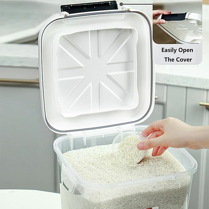 HANAMYA 30 LB Rice Storage Container with Measuring Cup, BPA free, For Rice | Grain | Pet Food | Flour, 1 count, Clear & Black