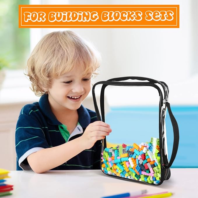Sanwuta 6 Packs Toy Storage Bags with Zipper,Large,Clear | Clear Waterproof Games Storage， Large Portable PVC Container， Reusable Organizer for Board Games, Building Blocks, Puzzles