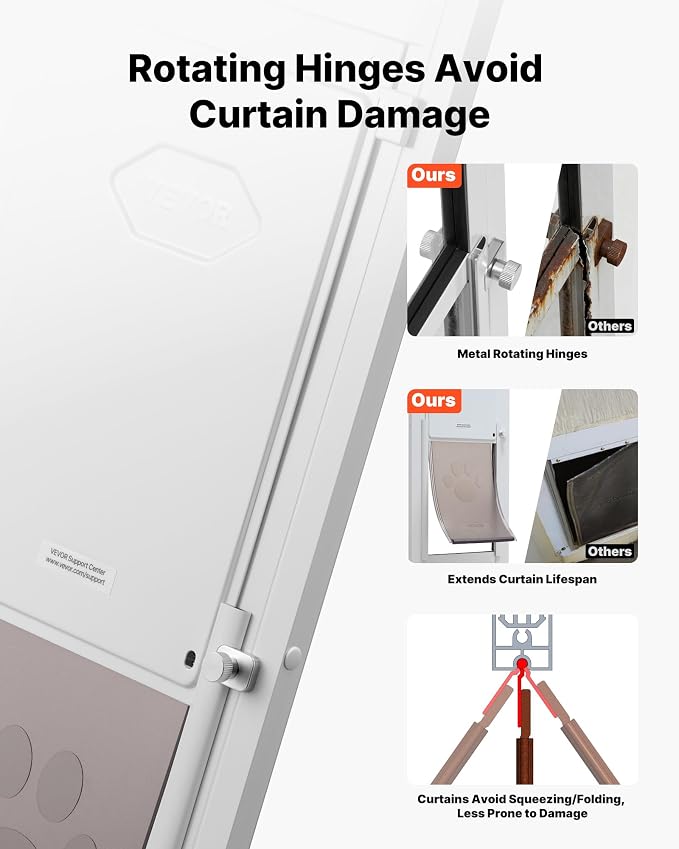 VEVOR Dog Door for Sliding Glass Door, 91 to 96 in Adjustable Height, Aluminum Alloy Frame with Metal Rotating Hinges, Lock Design, 8 1/4 x 12 1/4 in Flap, Sliding Glass Pet Door for Renters | For Small Dogs and Pets, 91 to 96 in Adjustable Height, Alu...