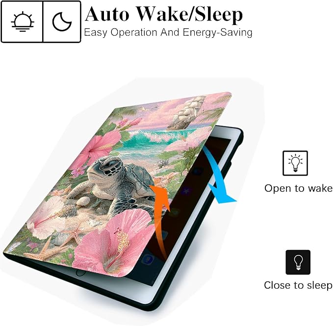 for Microsoft Surface Go 4/3/2/1-10.5" 2021 Tablet Case,Auto Wake/Sleep,Adjustable Stand Protective Cover - Sea Turtle Flower