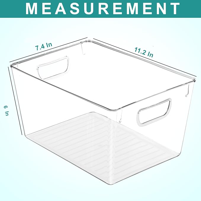 Utopia Kitchen Pantry Organizers and Storage Bins, 6 Pack, Large, Clear | Storage Bins for Pantry, Durable Freezer Organizer Bins With Handles for Organizing Fridge, Kitchen Organization