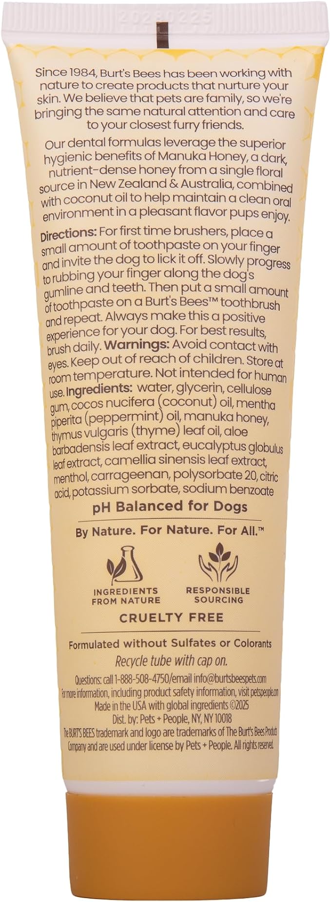 Burt's Bees for Pets Toothpaste for Puppies with Manuka Honey and Coconut Oil for Gum Health & Tartar Control, 99.1% Natural Origin Formula, Peppermint Flavor, 2.5 oz