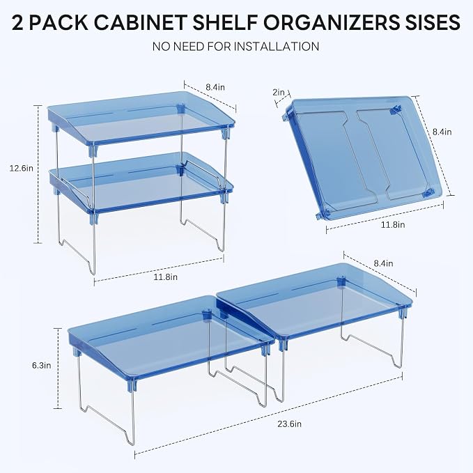 STARLATTA Acrylic Cabinet Organizer Shelf,2 Pcs Stackable Kitchen Counter Shelves,Spice Rack,Countertop Organizers,Clear Plastic Storage Organization for Makeup, Bathroom,Cupboard,Desk,Pantry