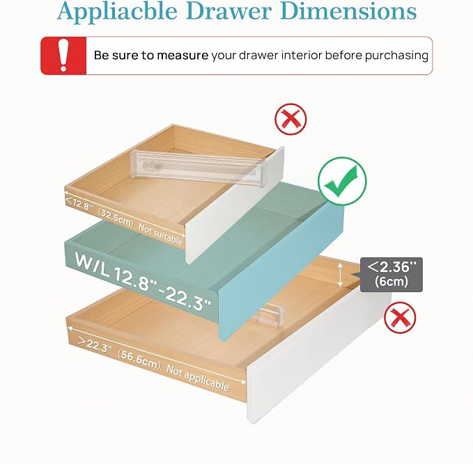 Vtopmart 2.36" Short Upgrade Drawer Dividers 12.8"-22.3" Expandable 12 Pack | Adjustable Kitchen Drawer Organizer, Clear Plastic Separator for Flatware, Utensils, Cutlery, Underwear Storage, Space Saving