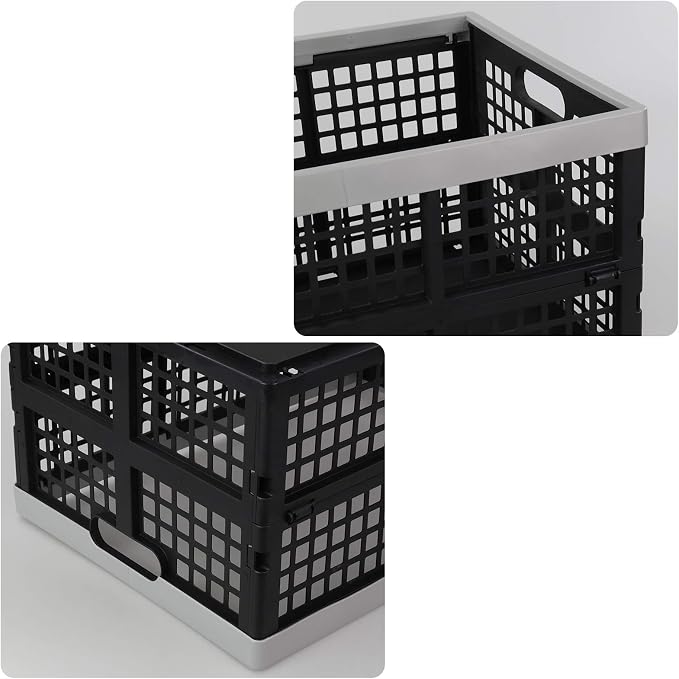 Vababa 42 L Stackable Collapsible Storage Crate, 3-Pack Storage Basket | Plastic Material, Collapsible Design, Stackable for Storage, Large Capacity, Ideal For Grocery, Warehouse, Garage Storage