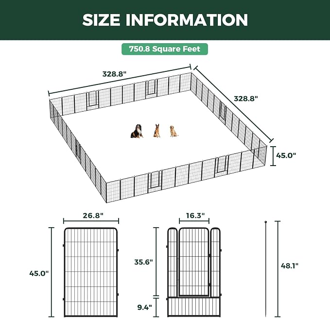 FXW Rollick Dog Playpen, Indoor, Yard & RV Camping, 45" H, 48 Panels | Easy setup, Heavy-duty, DIY layouts, for Large Dogs, Patented