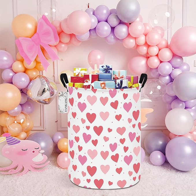 Storage Bin Foldable Nursery Organizer Basket Hearts | Foldable with Waterproof PE Coating Organizer Bin for Kids Boys and Girls,Office,Bedroom,Clothes