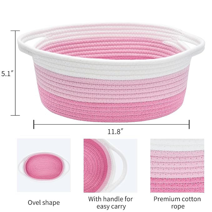 ABenkle Small Basket Empty Gift Basket, Decorative Boho Rope Woven Nursery Storage Organizer Dog Toy Baskets for Baby Showers Christmas Easter with Gift Bags and Ribbons, 12"X 8" X 5"