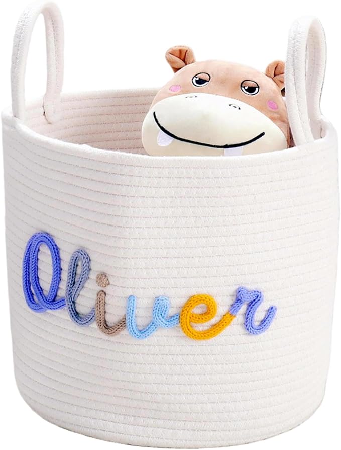 JUPPE Pet Dog Basket with Personalized Name, Dog Toys Storage Organizer Custom Cotton Rope Basket Nursery Decor (XL Basket)