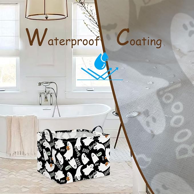 NTAO Gift Storage Basket Empty for Halloween, Storage Bin with Handles, Room Decor, Book Box(Black Ghost Boo)