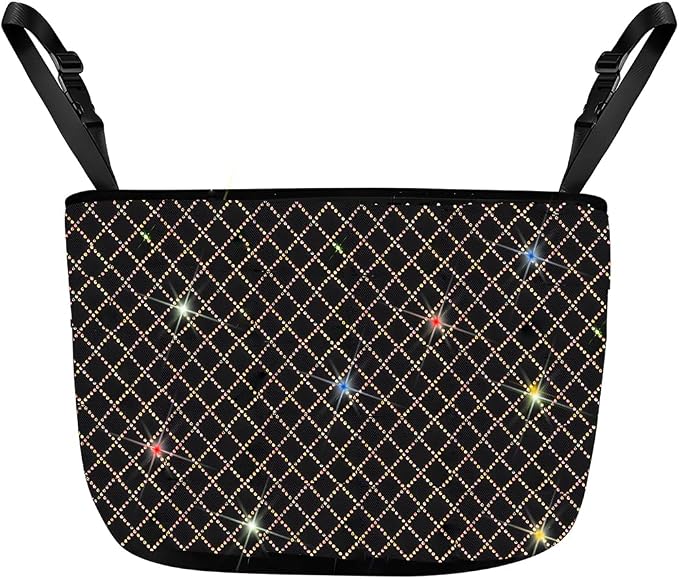zipelo Bling Car Net Pocket Handbag Holder, Rhinestone Vehicle Backseat Purse Organizer Between Seats, Diamond Hanging Storage Bag Barrier of Pet Kids, Universal Automotive Accessories (Multicolor)