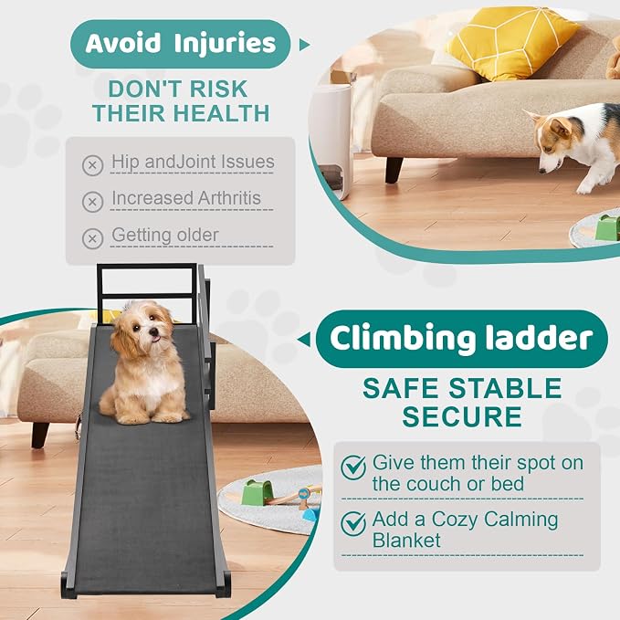 Dog Ramp for Bed & Couch, Foldable Wooden Pet Ramp, 5 Adjustable Heights | Height up to 31", Portable Dog Ramp with Non-Slip Rubber Surface & Safety Railings, Pet Ramp for Small, Large, Senior Dogs
