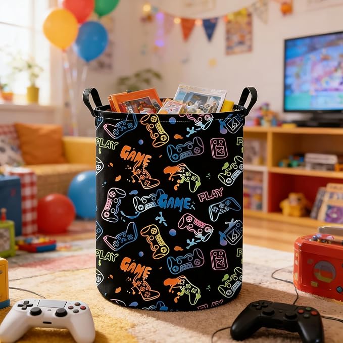 Game Fabric Storage Bin Nursery Organizer Basket | Organizer Bin Dirty Clothes Collapsible Waterproof for College Dorms, Boys and Girls Bedroom,Bathroom